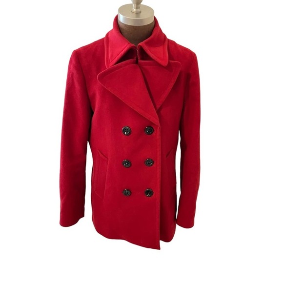 Burberry Jackets & Blazers - Burberry London Red Wool & Cashmere Peacoat Double Breasted Button Front Size M